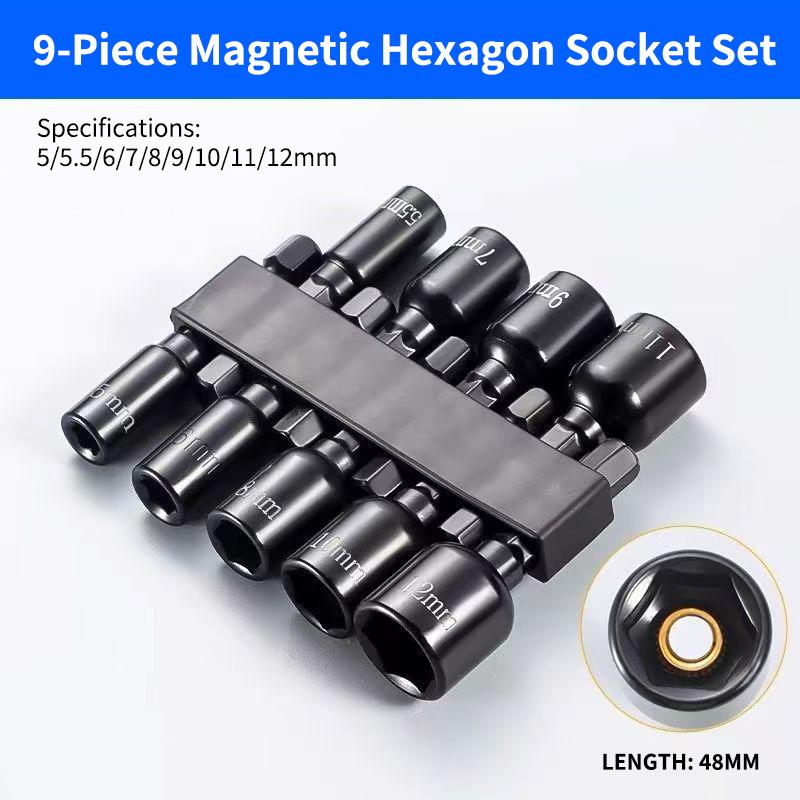9Pcs Metric Hex Socket Drill Bits Chuck Adapter Power Nut Driver Set Electronic Hex Key Socket Kit With 1/4 Inch Hex Shank