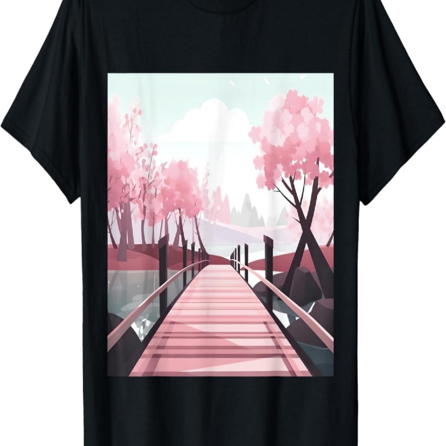 

Whispering Petals Cherry Blossom Bridge Serenity T-Shirt S чёрный