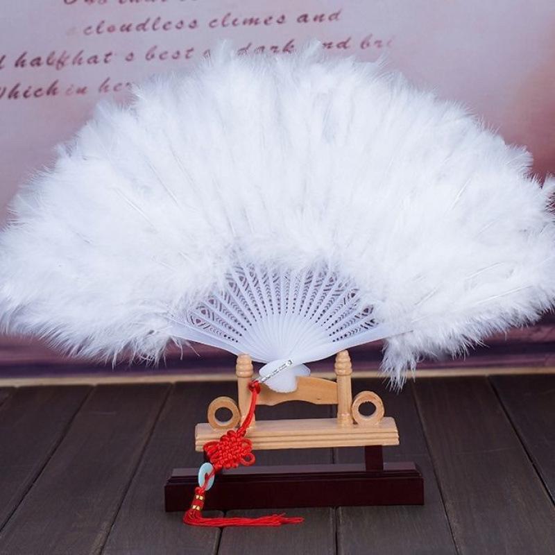 Утолщенный складной веер с перьями павлина для ципао, дефиле и танцевальных выступлений