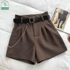 Casual Comfortable Elegant  Shorts With Belt Women's Slim Wide Leg A-line Shorts