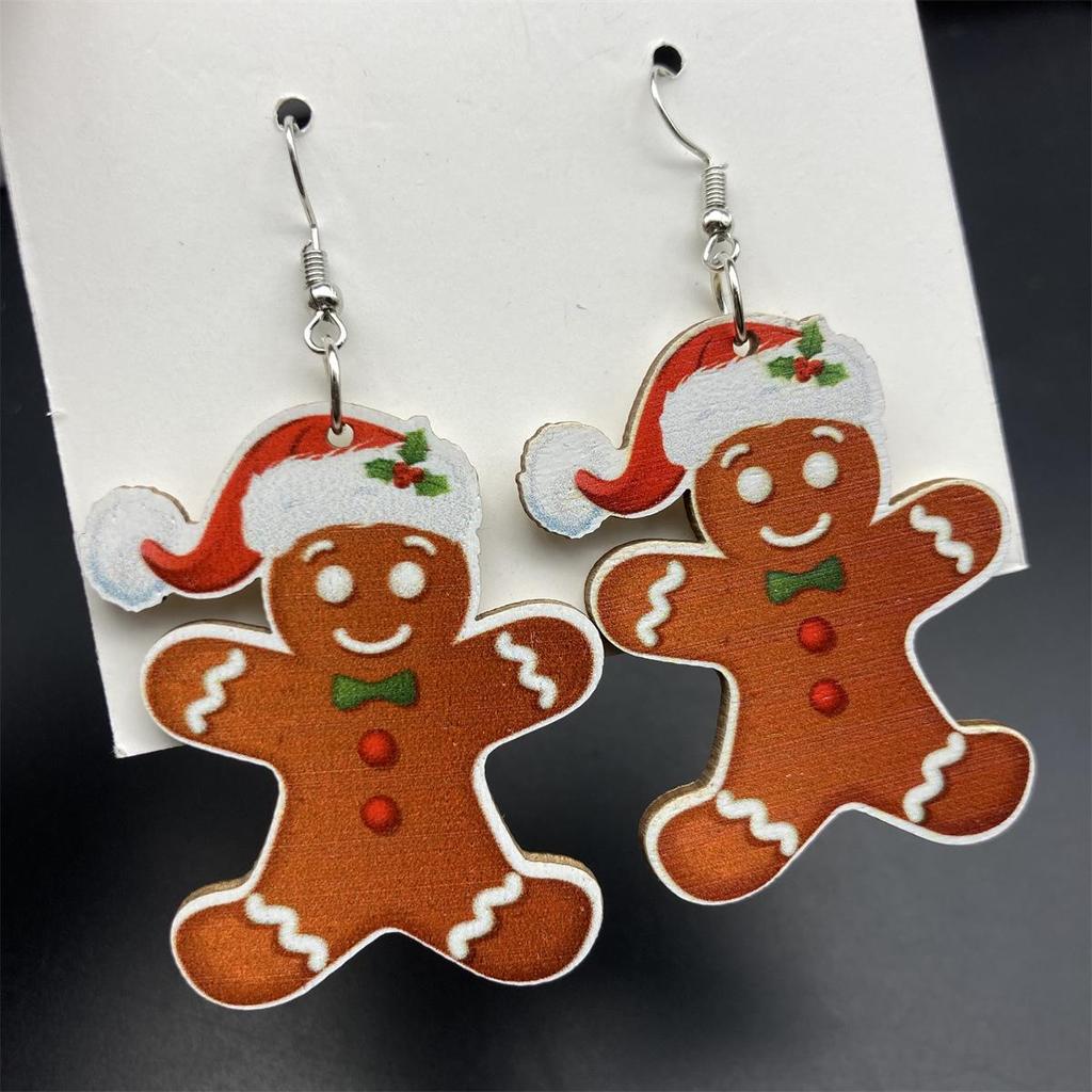 Retro Christmas Reindeer Wood Earrings - Long Festive Design