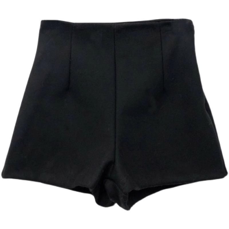 2023 Women's Woolen Black High-Waist A-Line Shorts: Autumn/Winter Slimming Casual Korean-Style Boot Shorts