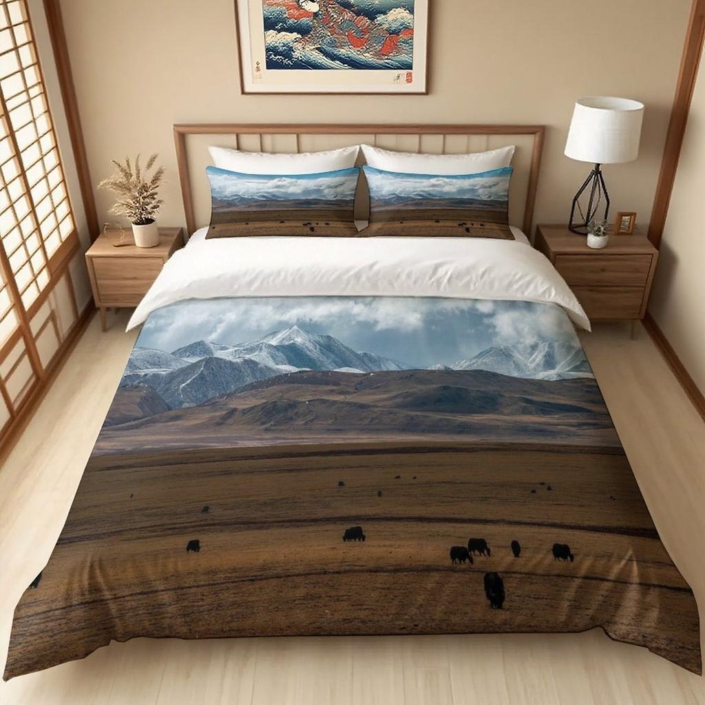 Mountains Bedding Set 3D Printed Landscape Duvet Cover Set Soft Single Twin Size Home Decor Duvet Cover Set Home Decorations