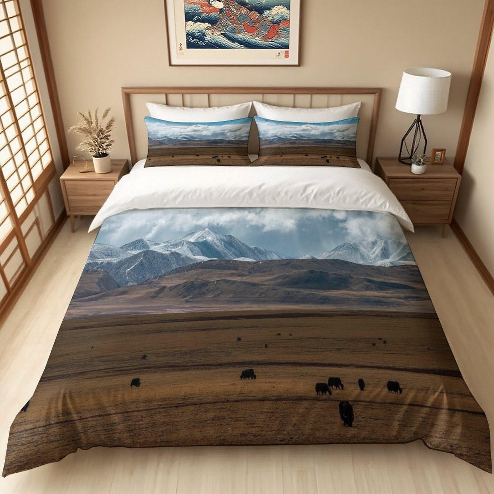 

Mountains Bedding Set 3D Printed Landscape Duvet Cover Set Soft Single Twin Size Home Decor Duvet Cover Set Home Decorations Eu Single 135x200cm