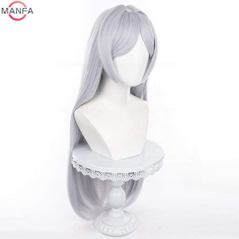High Quality Frieren Cosplay Wig Anime Frieren At The Funeral 85cm Long Silver White Wigs Heat Resistant Synthetic Wigs
