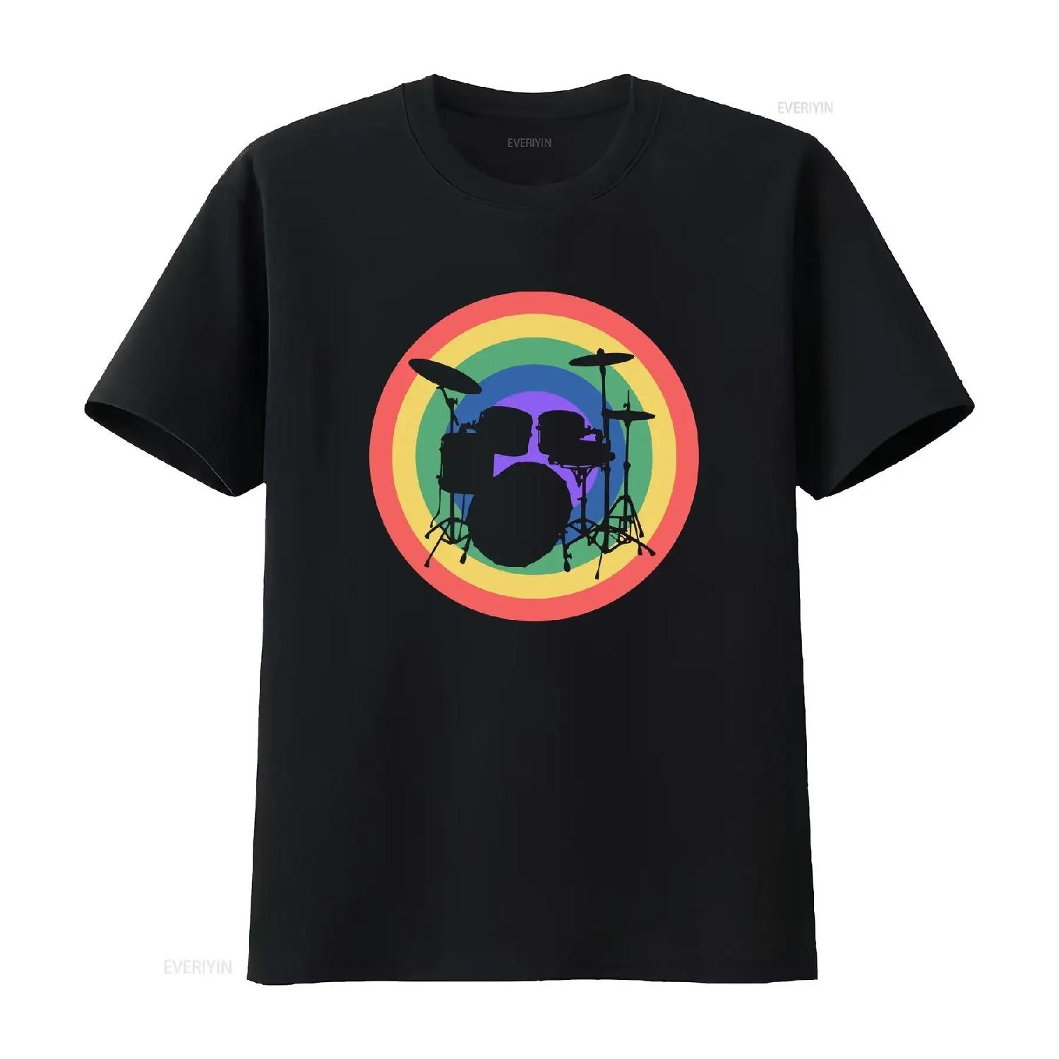 

Drummer Pride LGBTQ T Shirt Rainbow Drum gift black white vintage Washed Slightly Comfortable homme Breathable fashion XXXXXL чорний