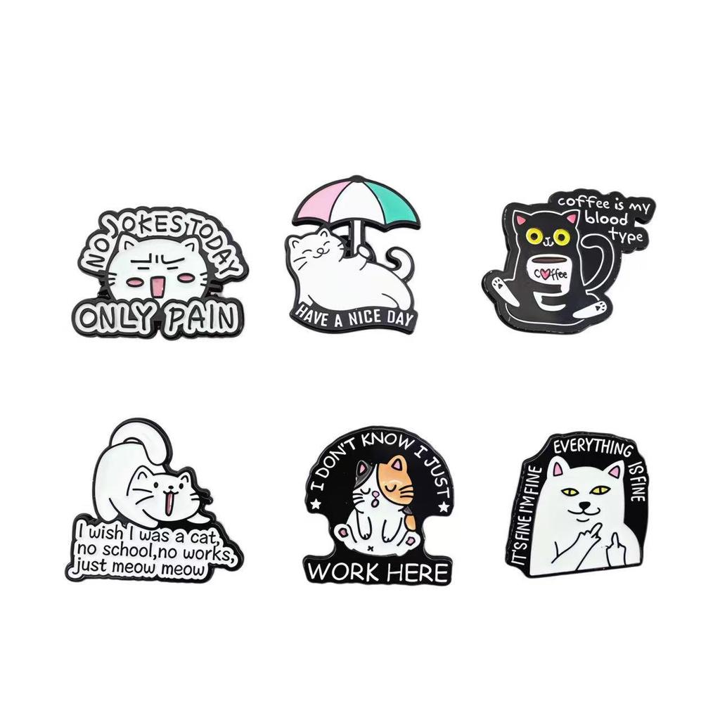 Broche Métallique en Forme de Chat avec Finition Peinte - Insigne Créatif Lettre Anglaise pour Sac à Dos ou Veste