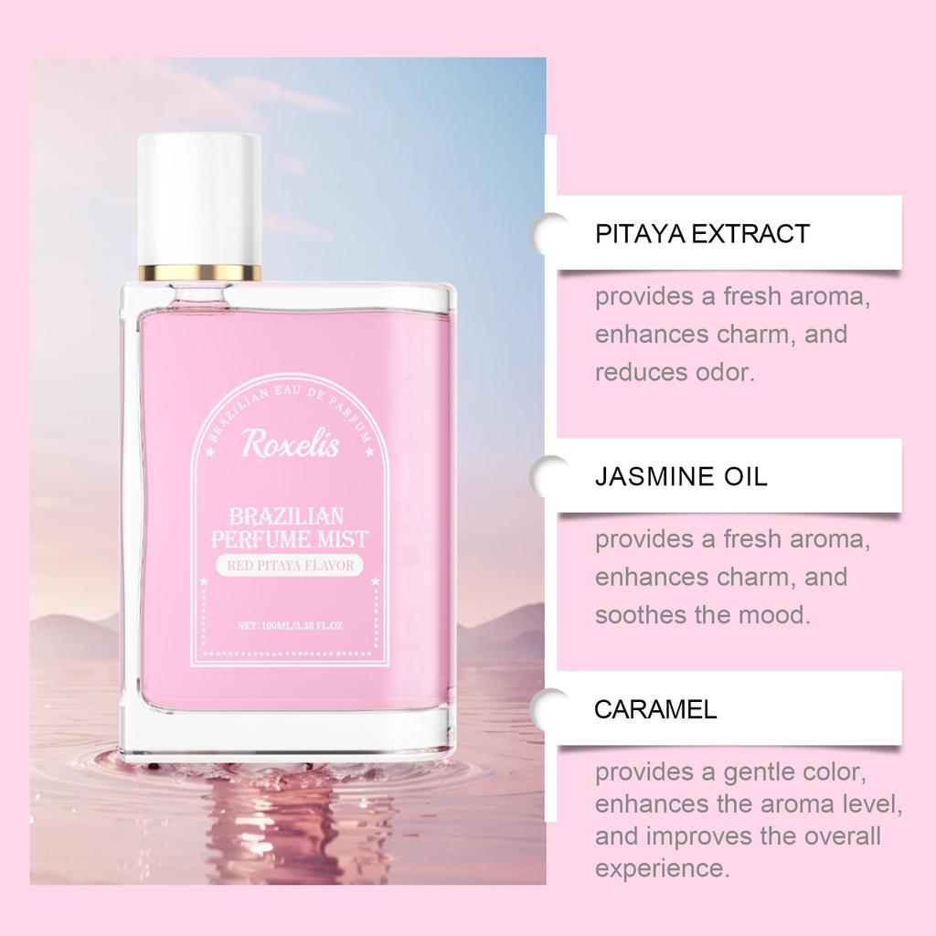 Roxelis 100ml Brazilian Style Perfume Light Fragrance Red Pitaya Jasmine Scent Fresh Long Lasting Aroma Dating Flirting Perfume