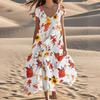 Damen Sommer Mode V-Ausschnitt Strand Lang Kurzarm Kleider mit Blumendruck