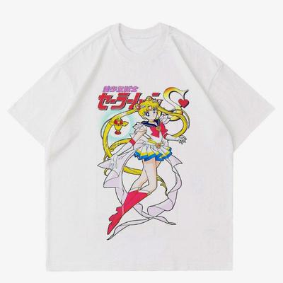 Japanischer Anime Sailor Moon Herren Baumwoll T-Shirt Sommer Neu Retro Herren und Damen Streetwear