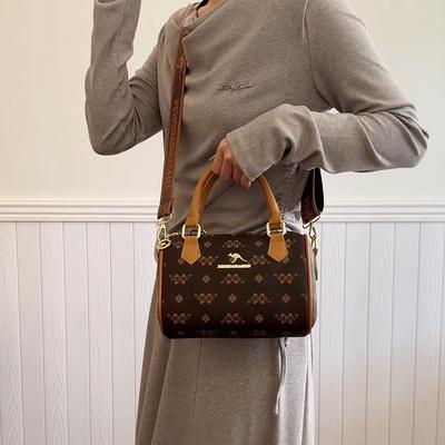 Vintage Stylish Boston Shoulder Bag Retro Pattern PU Spacious Design Ideal for Women Commuting Shopping Daily Use Crossbody Bag