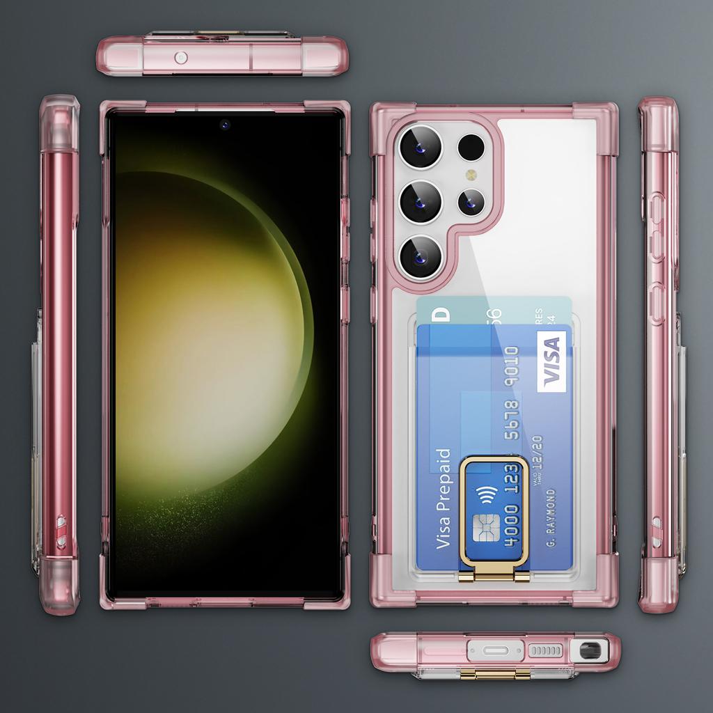 For Samsung Galaxy S23 Ultra Case Reinforced Corners TPU+Acrylic Phone Cover with Kickstand Card Holder
