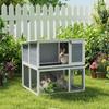 2-Story Wooden Rabbit Hutch with Weatherproof Roof, Ramp, Grey, 98x95x102.5 Cm