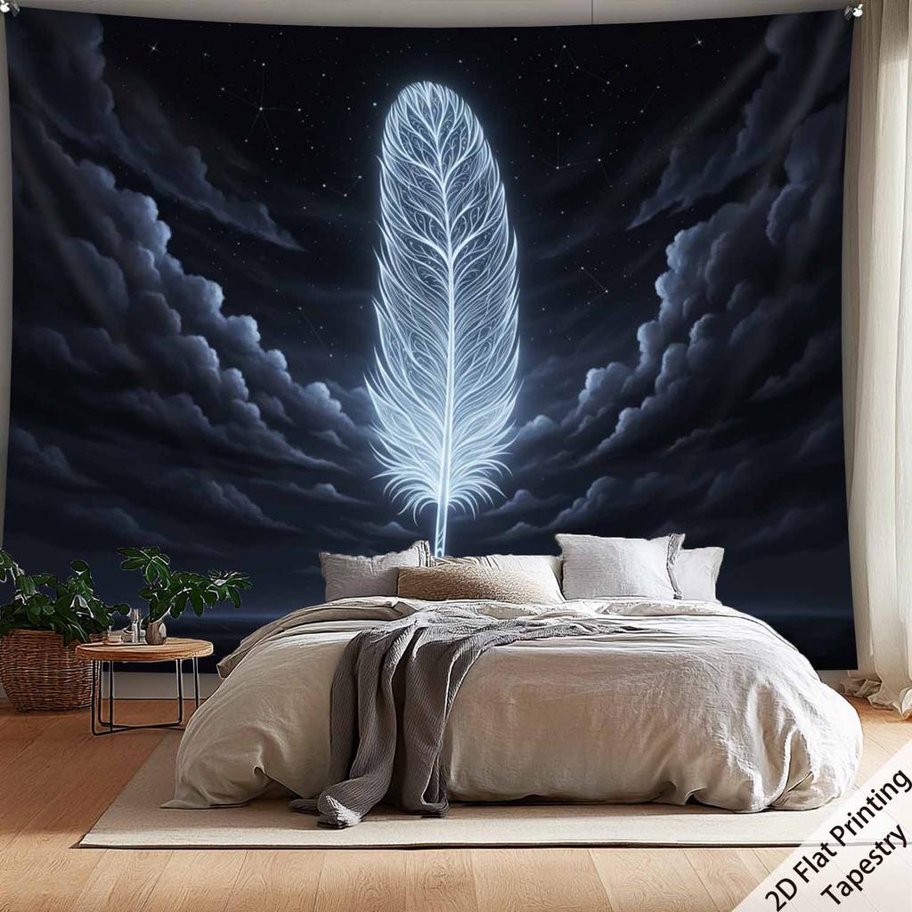 Feathers floating in the starry sky Digital printing polyester wall tapestry suitable for use in living rooms offices bars party