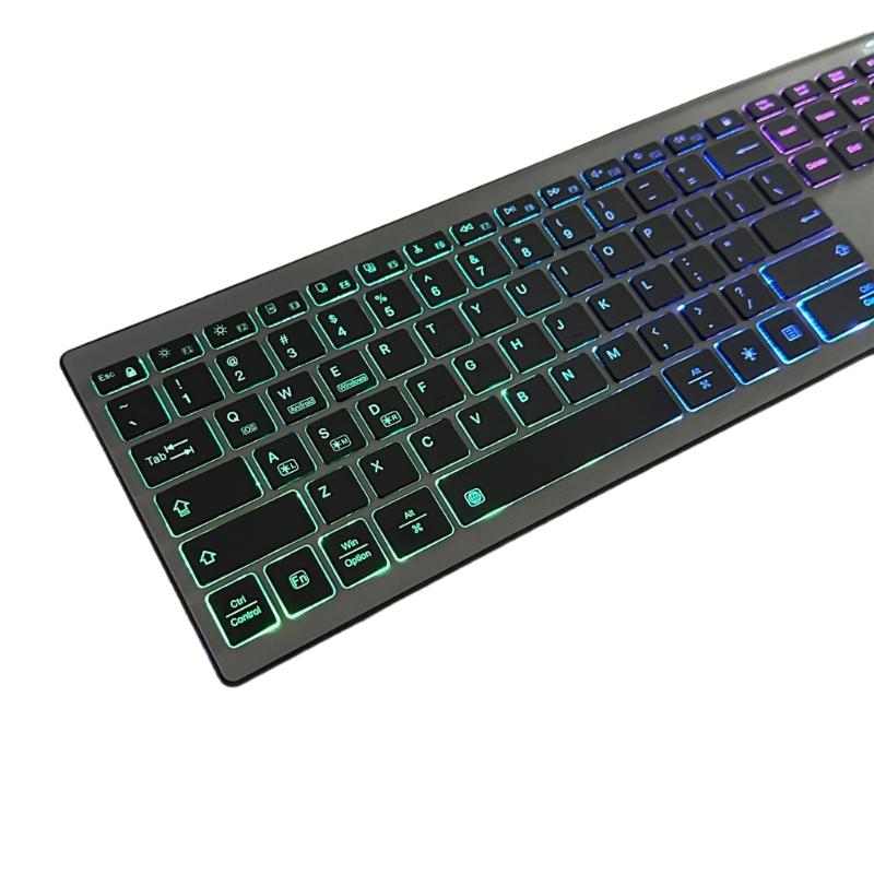 Rechargeable Bluetooth-compatible Keyboard 110Key Wide Compatibility Support 7 Color Backlit Quiet Typing