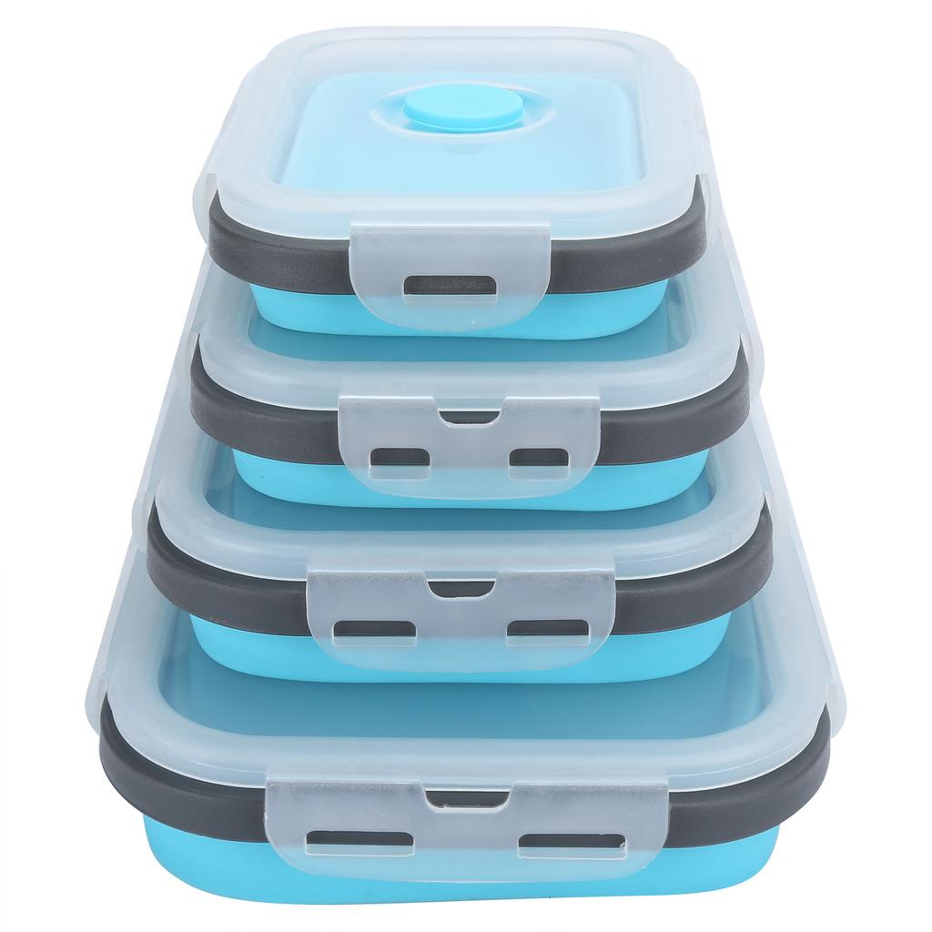 4 sztuki Zestaw Silikonowy Lunchbox Składany Pojemnik do Przechowywania Żywności Pudełko Bento na Podróże Plenerowe
