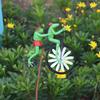 Cartoon Metal Frog Riding Windmill Animal Motorcycle Wrought Iron Courtyard Garden Decoration Decorative Figurines