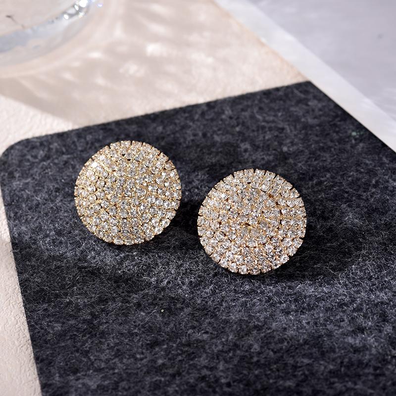 

Fashion Bling Full Rhinestone Big Round Stud Earrings For Women Geometric Gold Copper Color Crystal Statement Wedding Zircon золотий