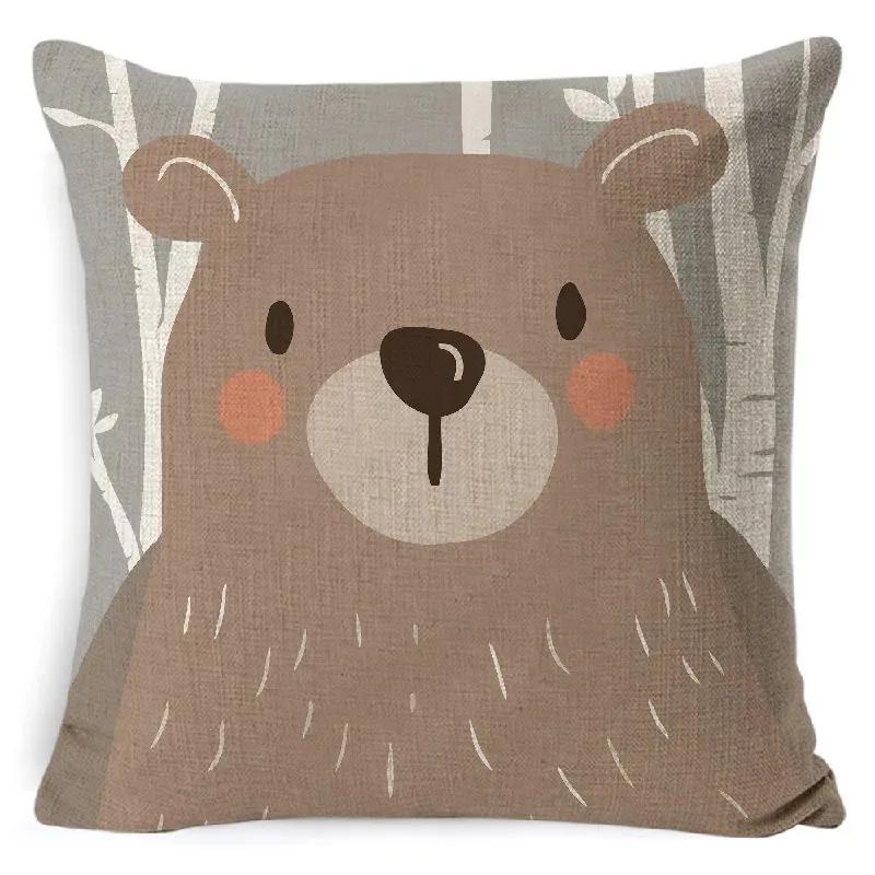 Tribe Woodland Animal Cushion Cover  Bear Fox Print Linen  Pillow Case Decorative For Chair Sofa Home Decor Throw Pillowcase