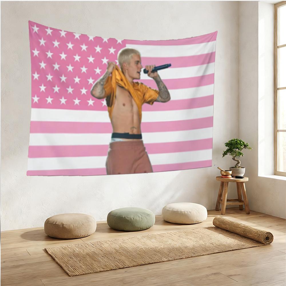 1 Stück Pop-Rapper J-Justin B-Bieber Amerikanische Flagge Wandteppich, Raumdekoration, Geeignet Für Fanräume Und PartysGroße Größe