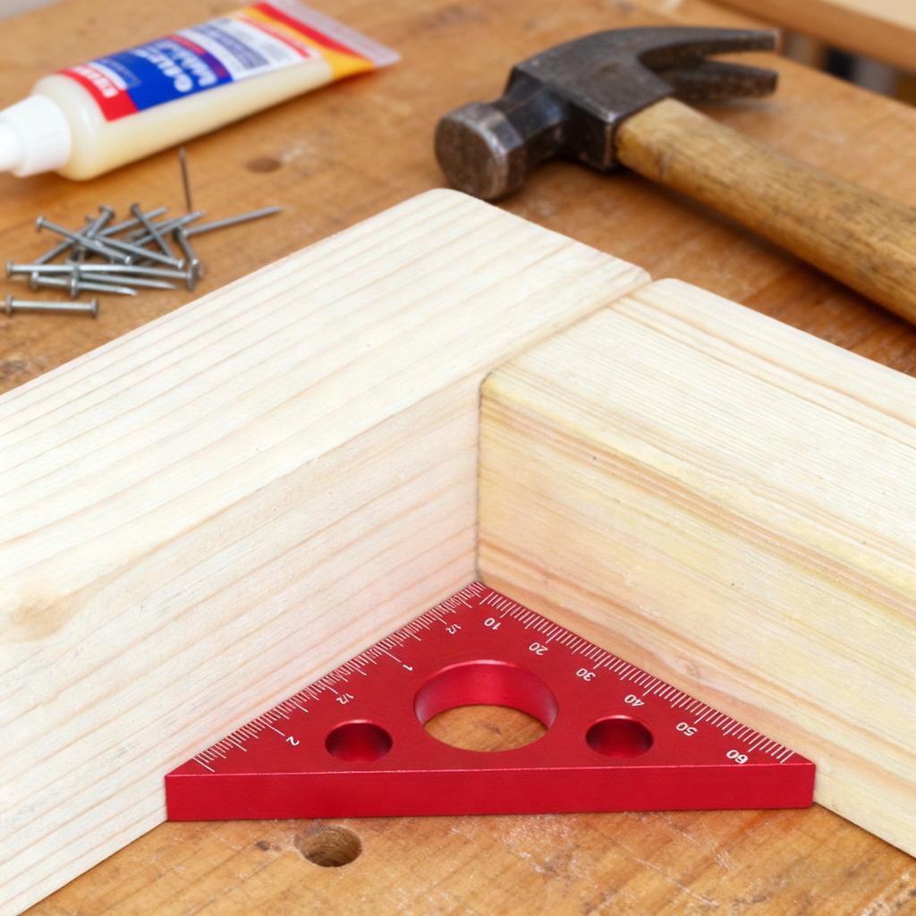 Aluminum Alloy Dual-Scale Triangle Woodworking Ruler, Metric & Inch Angle Measuring Tool with 45° & 90° Precision Markings