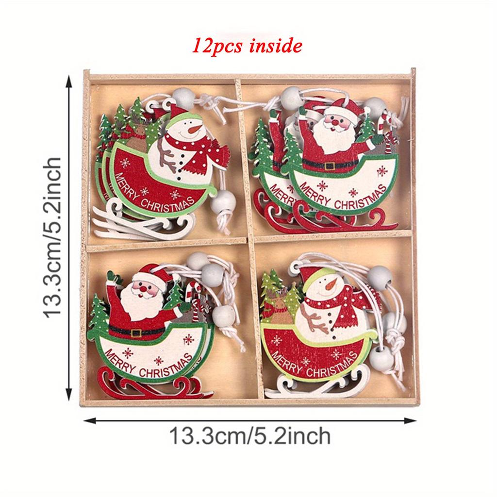 Set Wooden Christmas Snowman Soldier Wooden Crafts Creative Christmas Tree Pendant Laser Cutting Wooden Box Packaging