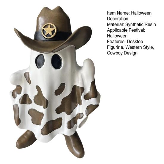 Ghost Cowboy Figurine Halloween Ghost Wearing Cowboy Hat Boots Decoration Desktop Ghost Statue for Mantel Cabinet Bookshelf