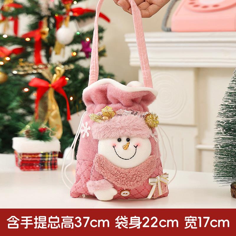 Christmas Gift Bag with Santa Apple Print, Jute-Like Candy Pouch for Xmas Decorations Holiday Party Favor