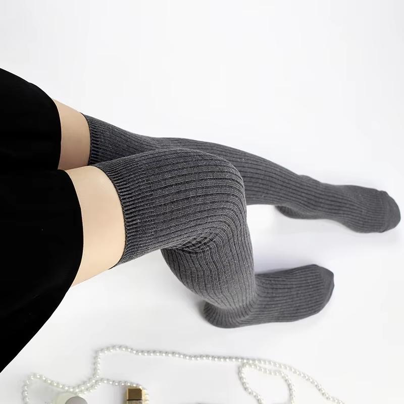 Women Long Socks Cashmere Women Boot Solid Wool Thigh Stocking Skinny Casual Cotton Over Knee-High Fluffy Female Long Knee Sock