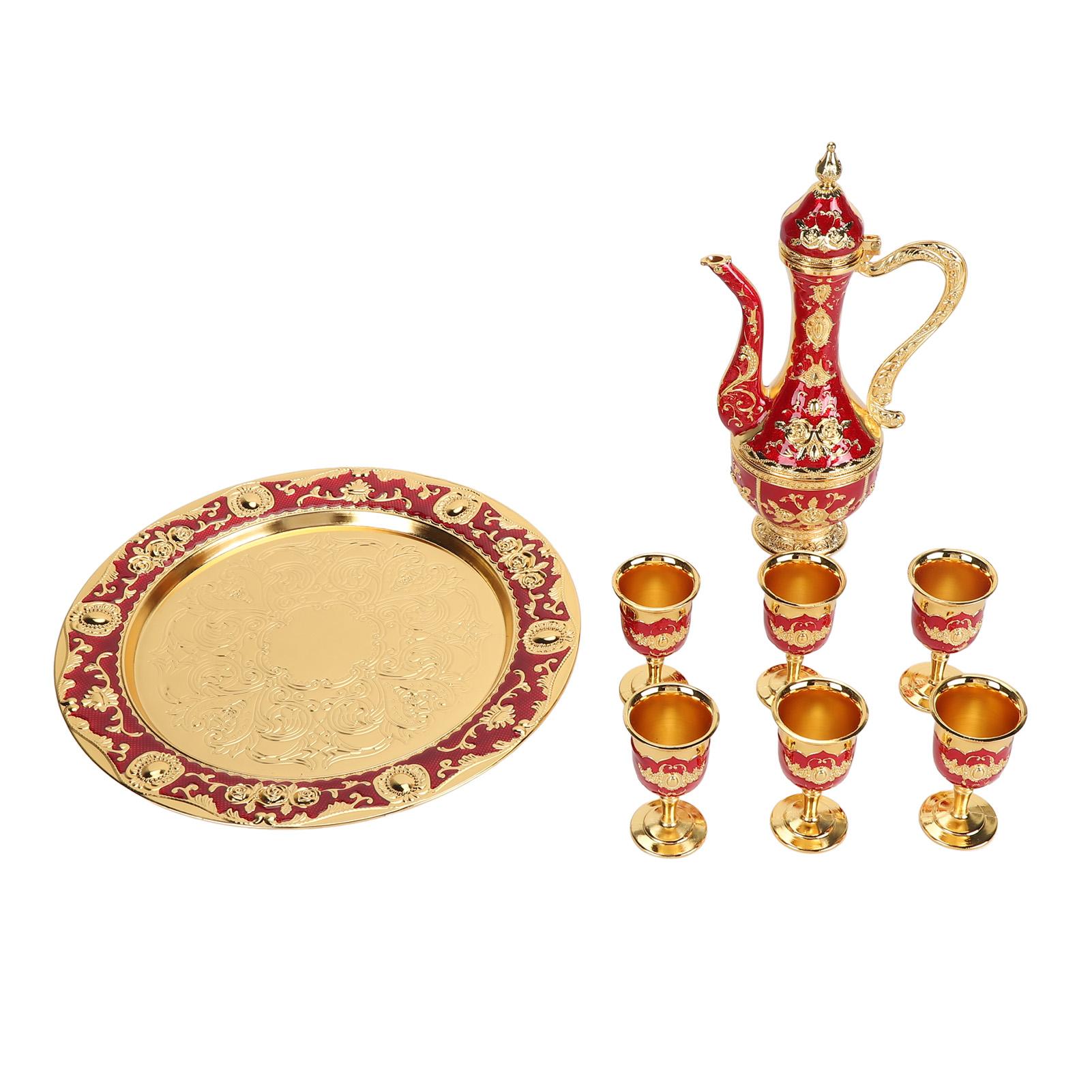 Винтажный набор кофейников, многоцелевой инновационный металлический кофейник в европейском стиле, набор чашек для дома Gold Red