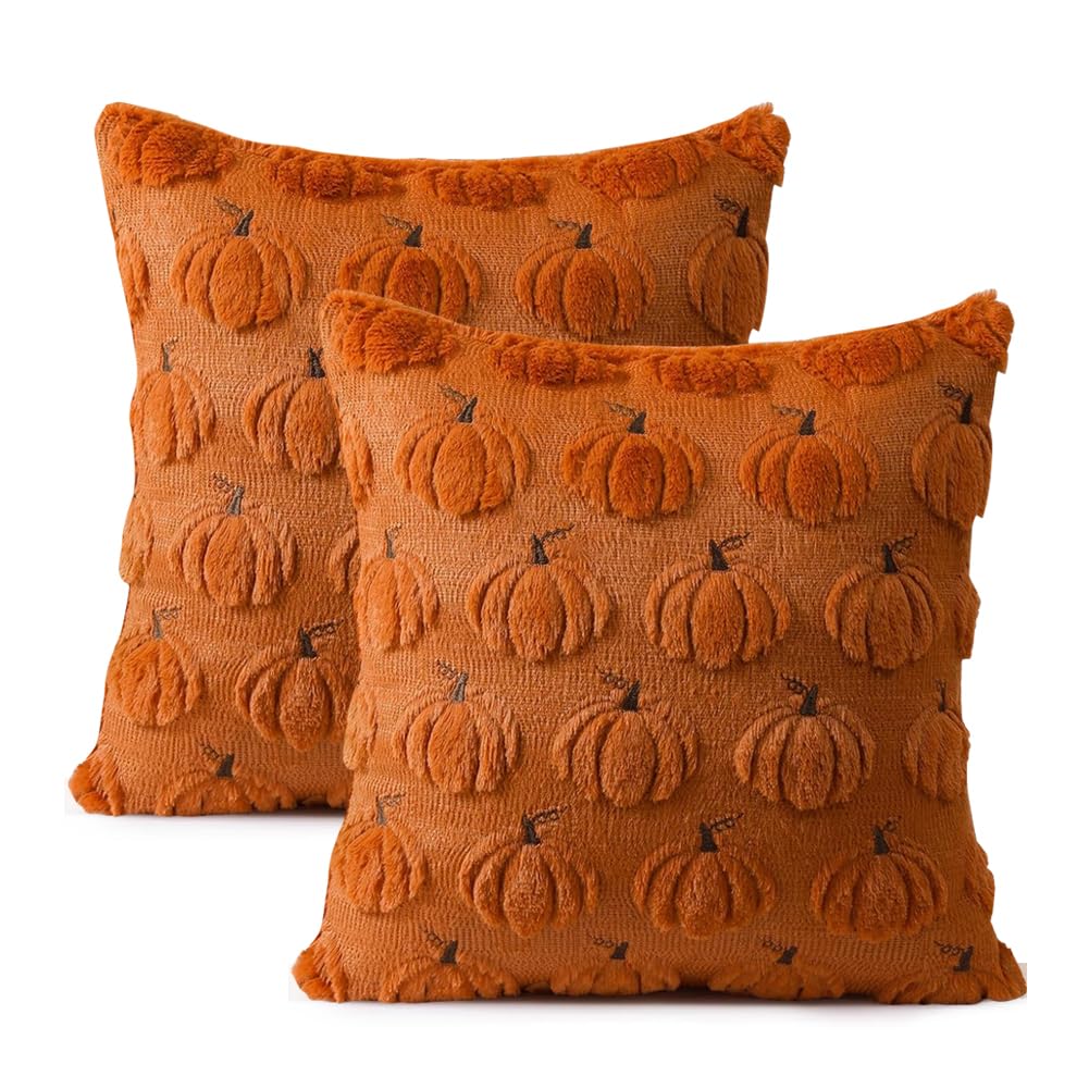 Fall Decorative Throwing Pillowcase 45x45CM Thanksgiving Autumn Harvest Pumpkin Faux Fur Cushion Cover, Sofa Bedroom Pillowcase