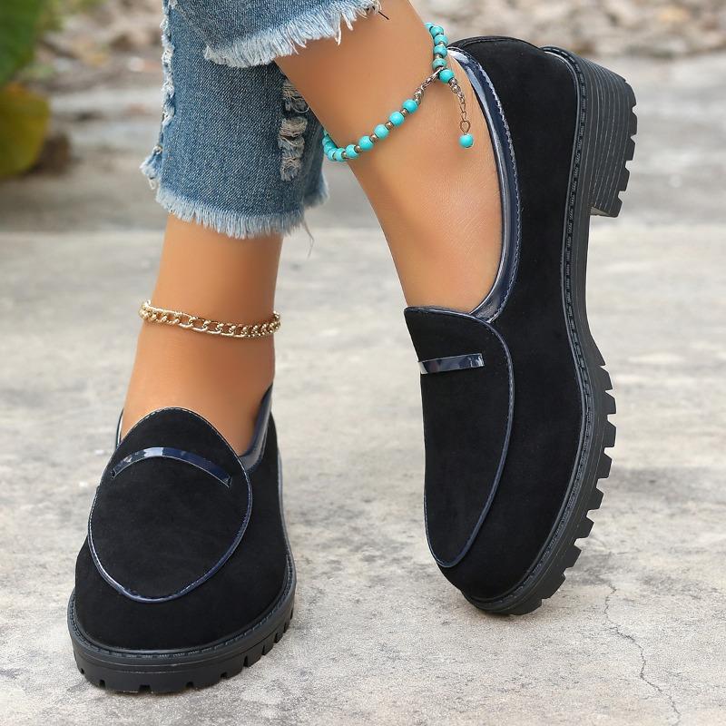 Mode Frühling Neu Dicke Ferse Slipper Damenmode Runde Spitze Tiefer Ausschnitt Wildleder Dicke Sohle Rutschfest Verschleißfest Einzelne Schuhe