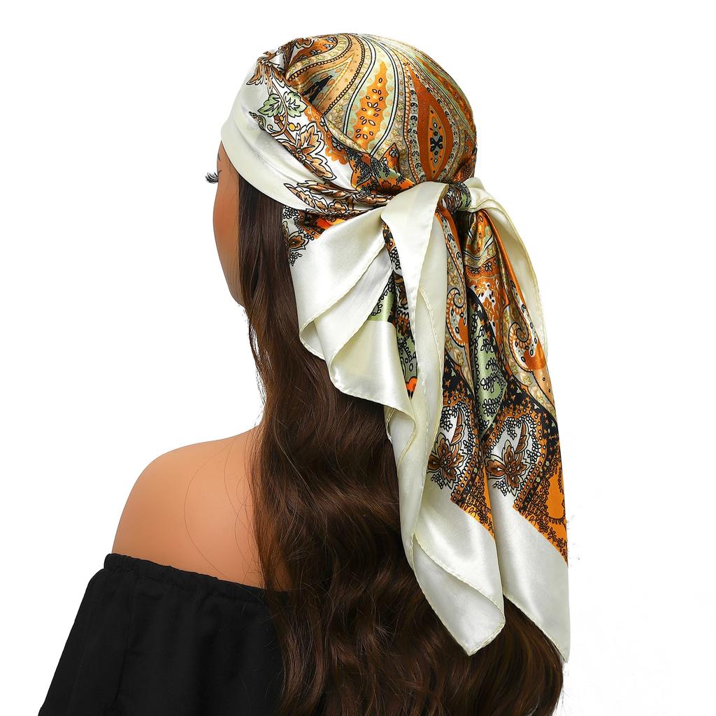 Head Scarf Women Luxury Brand Square 90*90cm Silk Foulard Satin Bandana Cheveux Soft Neckerchief Hijab Hair Scarves For Ladies