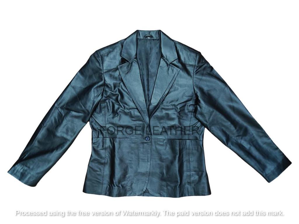 Real Lambskin Women's Leather Party Handmade Black Blazer Stylish Formal Designer