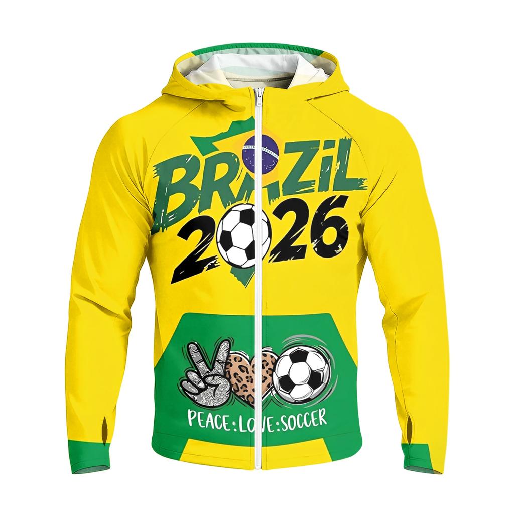 Men's Casual Raglan Sleeve Hooded Long Sleeve Sun Protection Jacket Lightweight Zip Up Soccer Graphic Print Outdoor Windbreaker