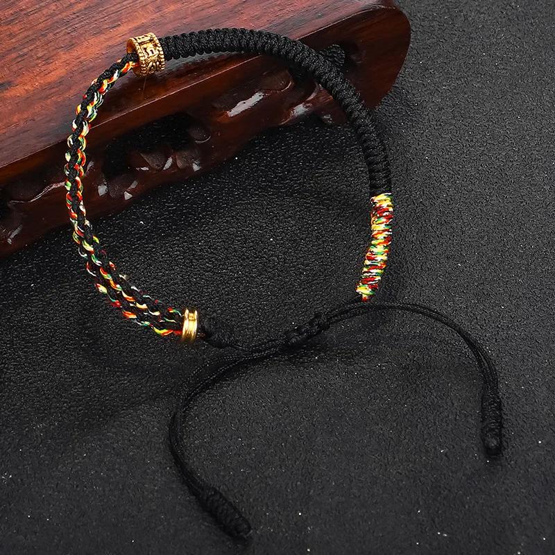 Handgefertigtes tibetisch-buddhistisches Armband Buntes Garn Guter Glücksbringer Dünnes Seilarmband & Armreifen für Damen Herren Knoten