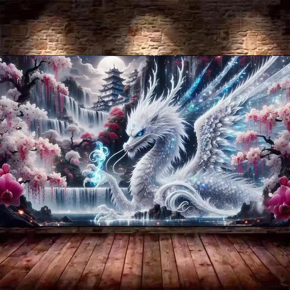 Large Size Mosaic DIY Full Diamond Painting Kits Art Fantastic Dragon and Flowers Embroidery Cross Stitch Rhinestones