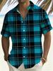 Men'S Summer Plaid Plus Size Short Sleeve Shirt, Blue Black Contrast Casual Shirt, Summer Beach Outfit Top