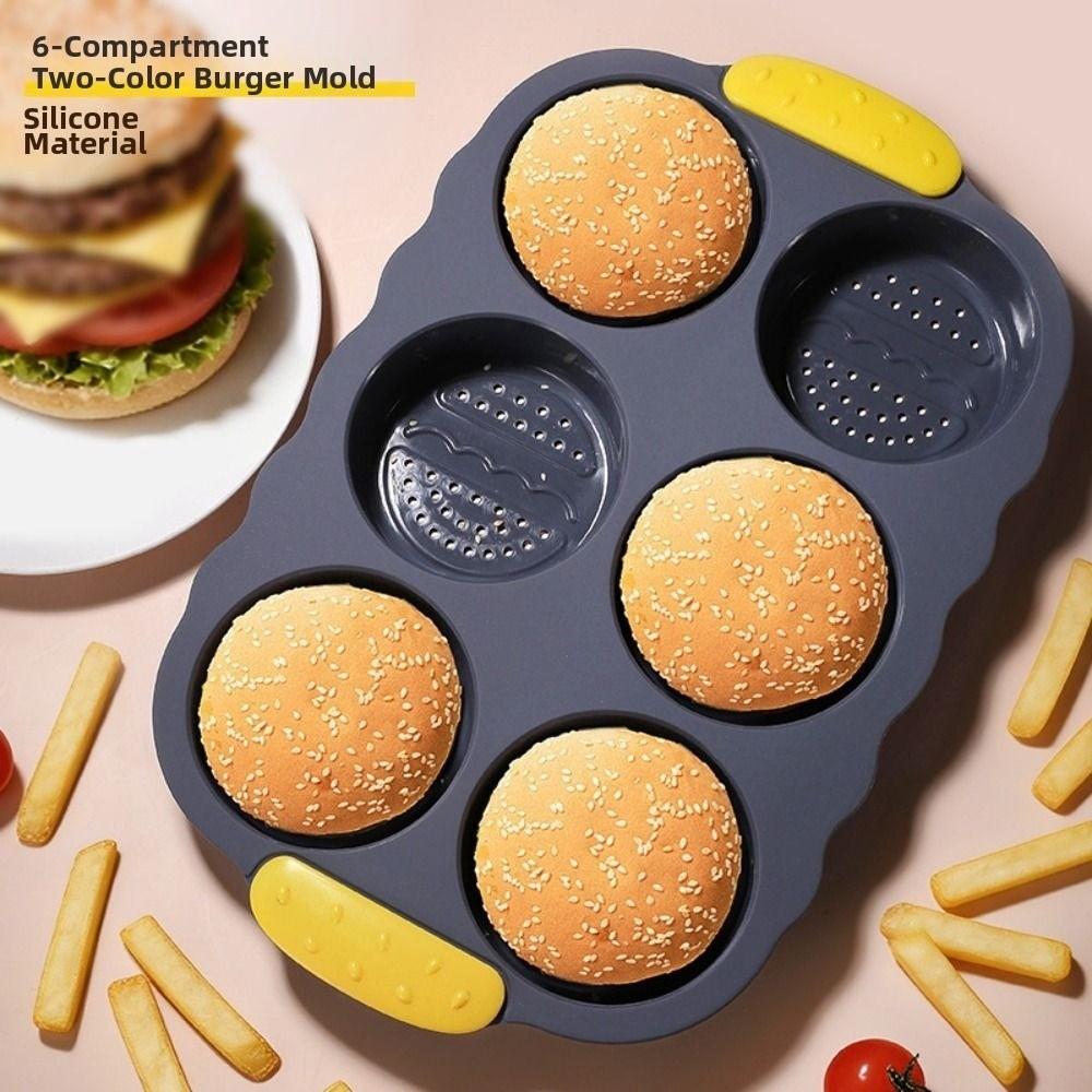 Heat Resistant Silicone Baking Pan 6 Cavity Burger Bun Maker Reusable Bread Loaf Pan  Kitchen Use