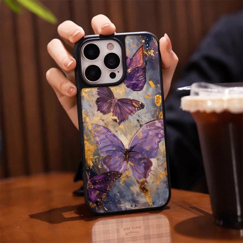 Premium Purple Butterfly for IPhone17pro Mobile Phone Case 16/15 Matte PC13 Art 14 Large Holes 12