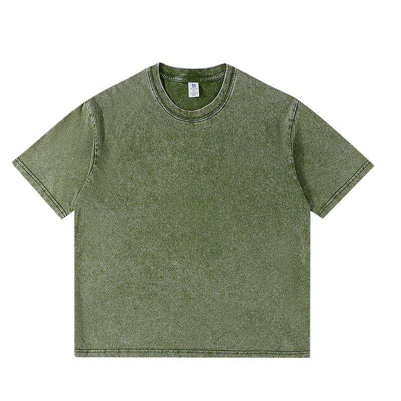 T-shirt da uomo in cotone a girocollo a maniche corte, vestibilità larga, lavata all'acqua, T-shirt base americana da uomo per la primavera