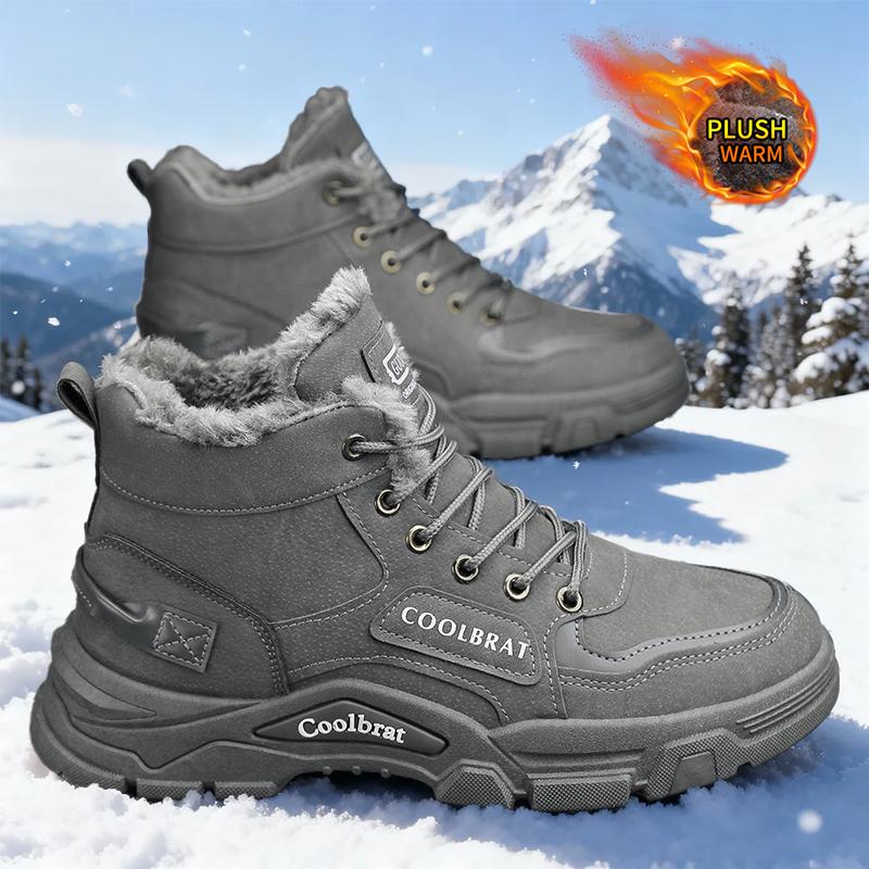 Men's Trendy High-Top Casual Sports Boots - Moto- Fleece-Lined Snow Boots, Outdoor Street Hiking Ankle Boots