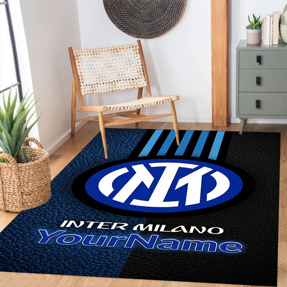 Inter Milan Customize Text Floor Rug Office Rug Suitable for Foyer Game Room Hallway Dormitory Antislip Carpet Decorate Offices Best for Christmas