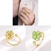 Green Cat Eye Clover Adjustable Ring With Geometric Design For Womens Fashion Accessories