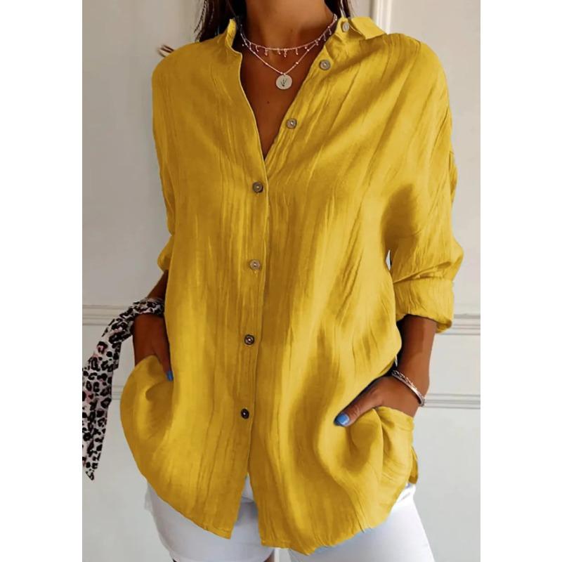 JPNTKY Women's Fashion Casual Solid Color Print Long Sleeve POLO Neck Blouses & Shirts