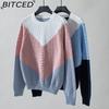 BITCED Colour-Blocked Cable-Knit Women's Sweater Autumn/Winter Vintage Oversized Pullover Knit Top