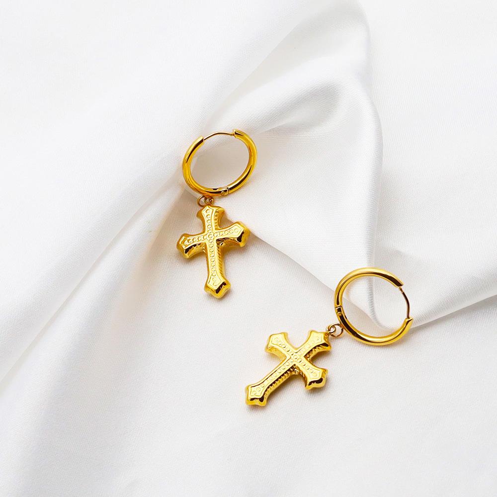 Vintage Cross Pendant Earrings Premium Sense 18K Simple Women'S Titanium Steel Earrings