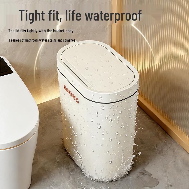 Press-Type Trash Can with Lid and Wheels for Bathroom Crevice