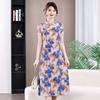 Women's Summer 2026 Short-Sleeve Elegant Plus Size Qipao Dress with Belly Concealing Mid-Length Skirt