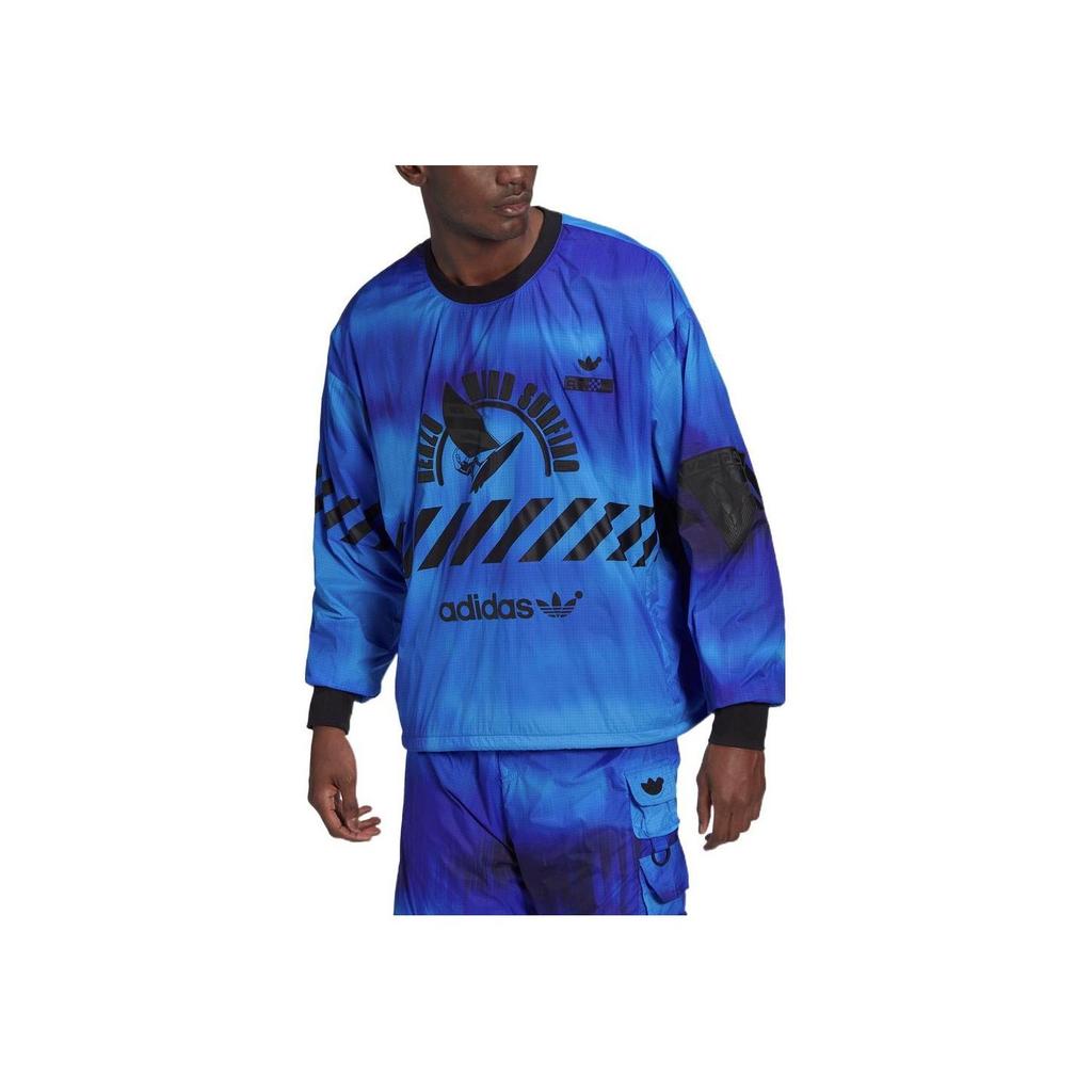 Adidas Originals Logo Print Crew Neck Long Sleeve Sweatshirt Men sweatshirt Blue HD4808